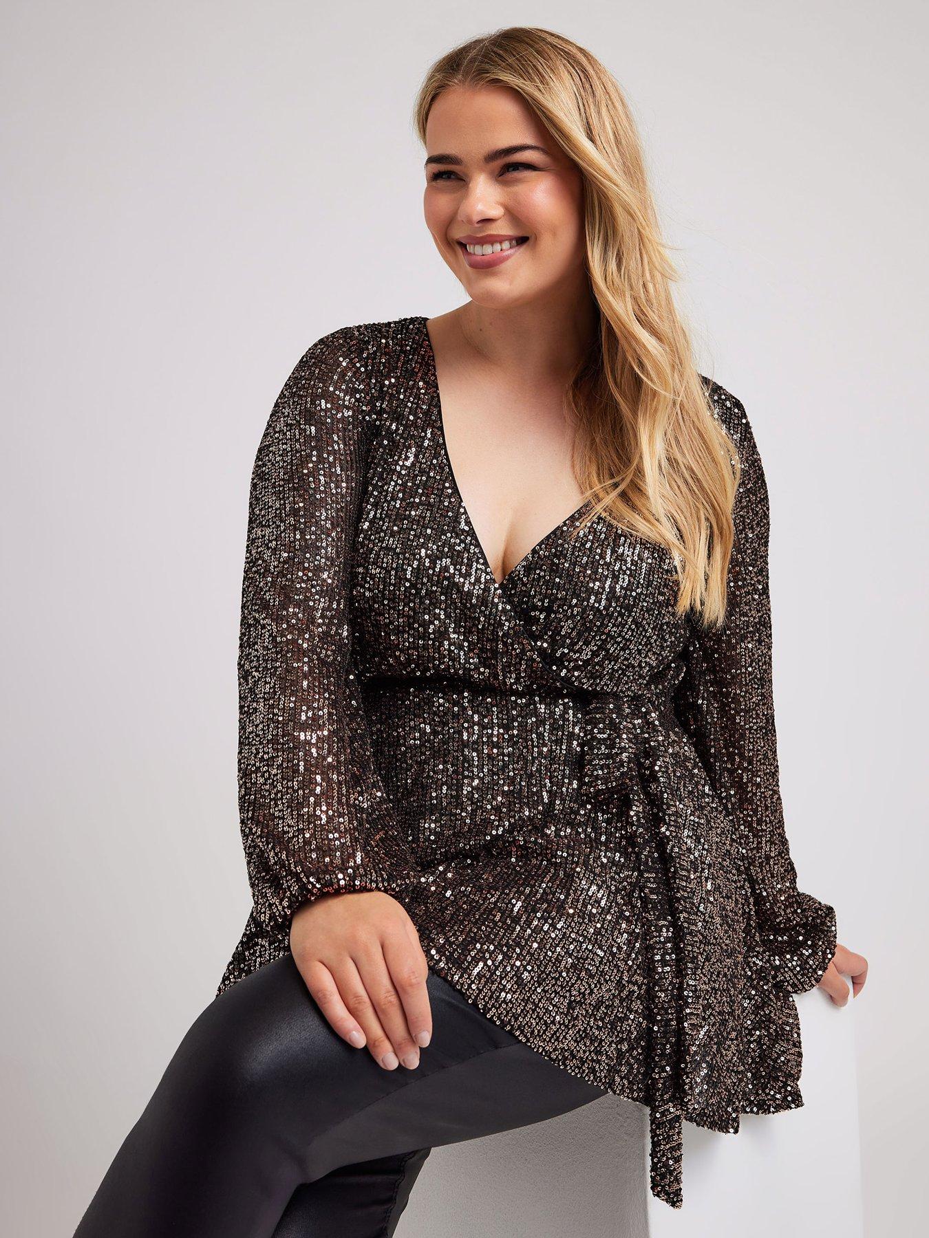 yours-curve-sequin-long-sleeve-wrap-topoutfit