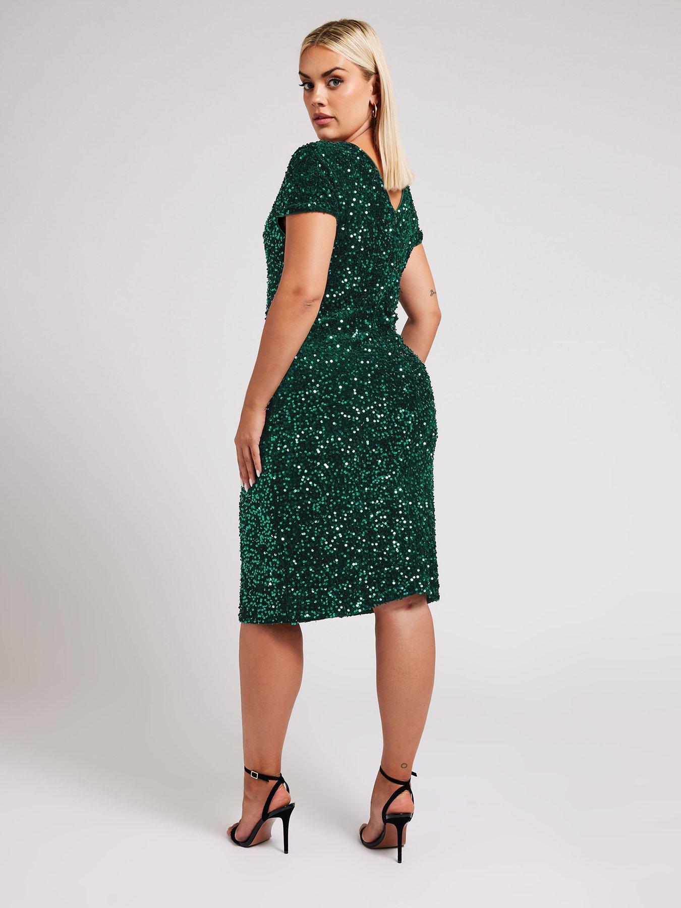 yours-curve-sequin-velvet-shift-dress-greenstillFront