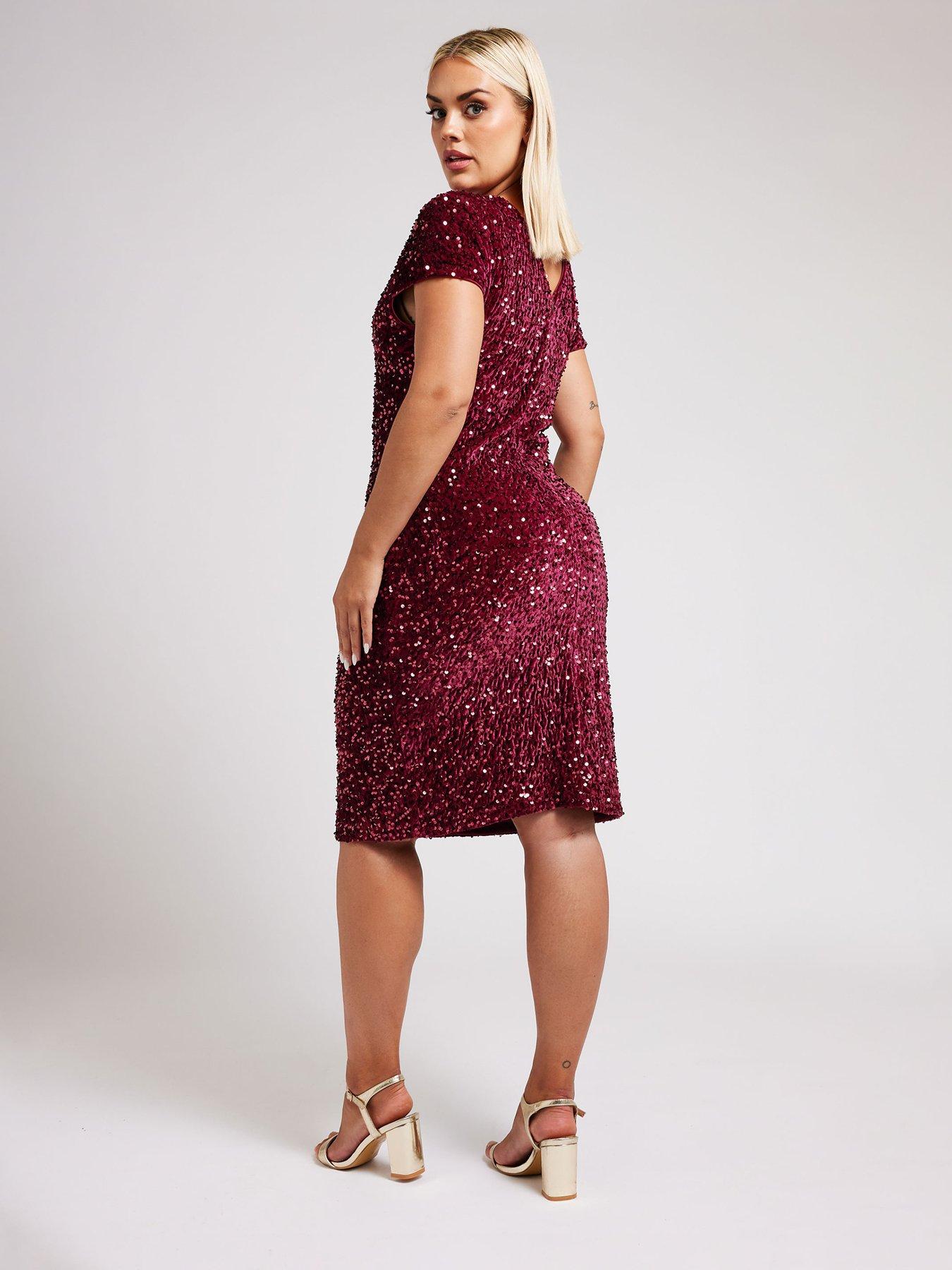 yours-curve-sequin-velvet-shift-dress-redstillFront