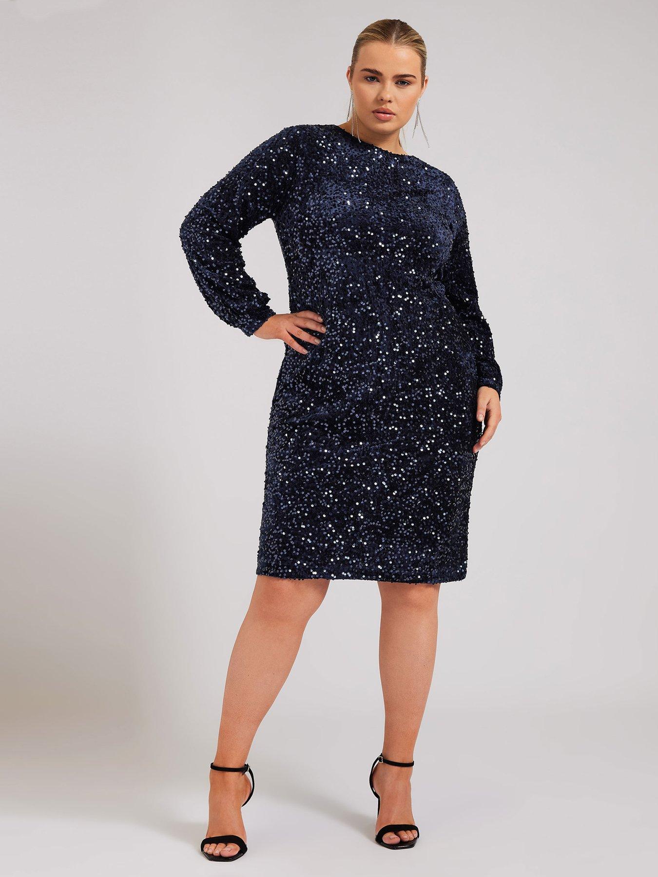 yours-curve-sequin-velvet-long-sleeve-shift-dress