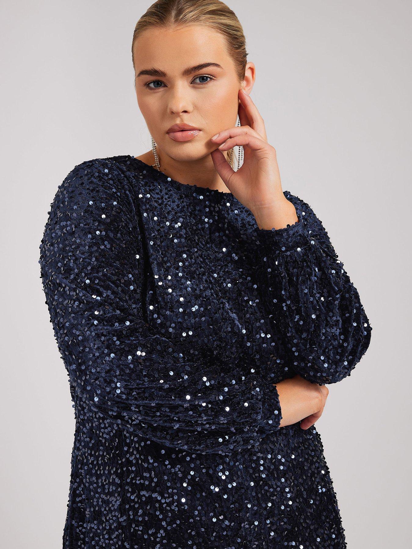 yours-curve-sequin-velvet-long-sleeve-shift-dressoutfit