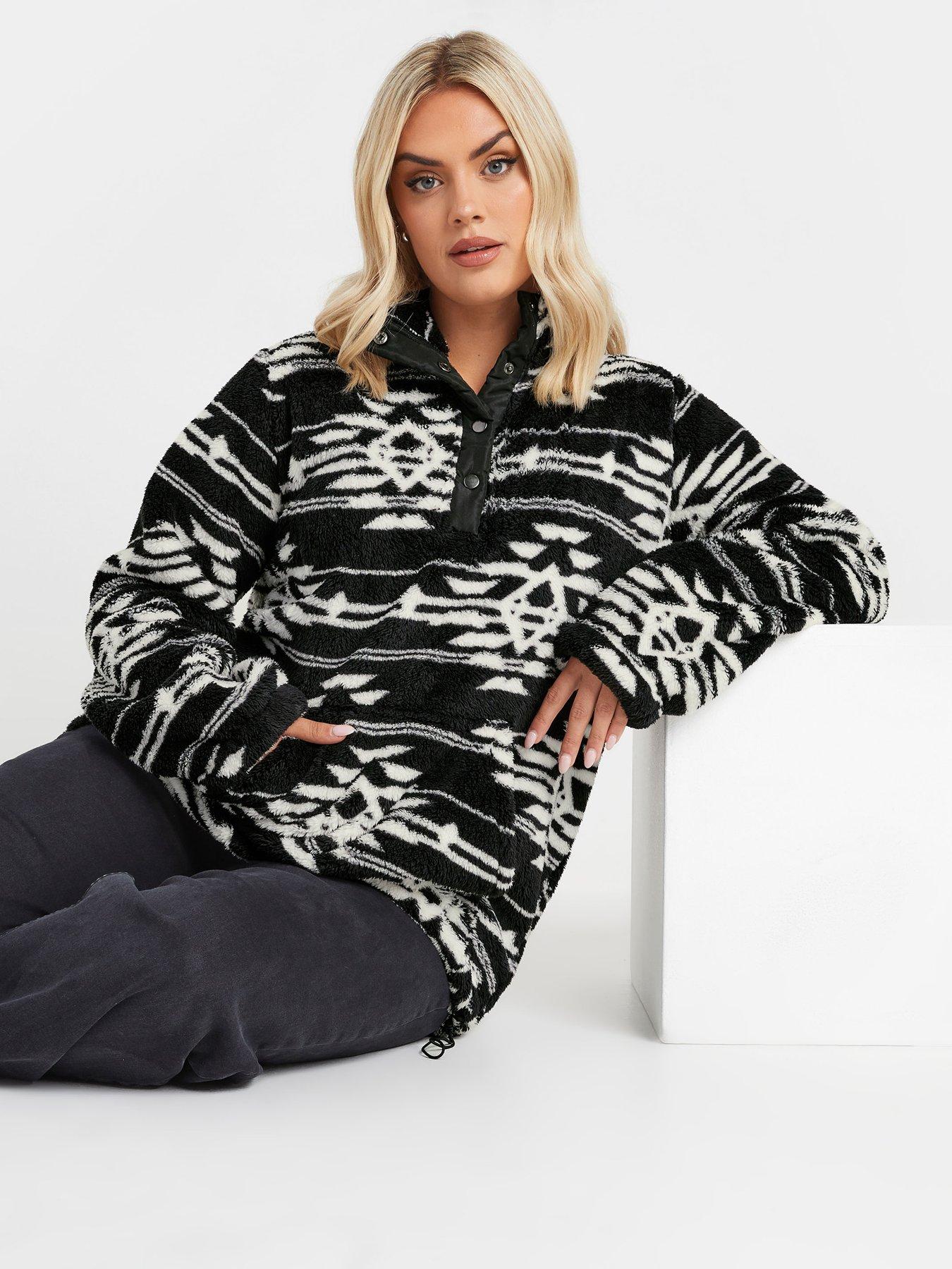 Yours Curve Feather Fleece Print Jacket - Black