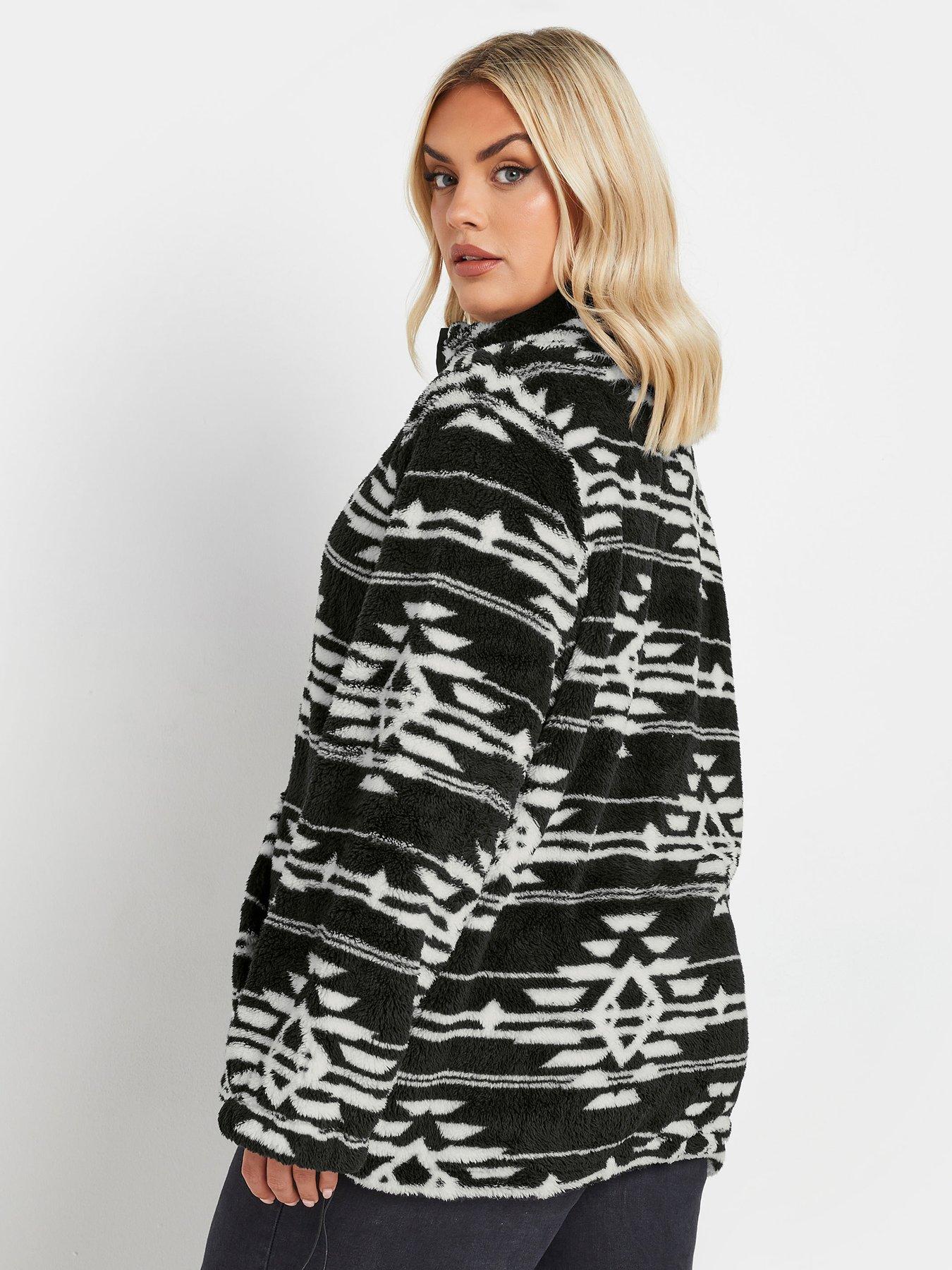 yours-curve-feather-fleece-print-jacket-blackstillFront