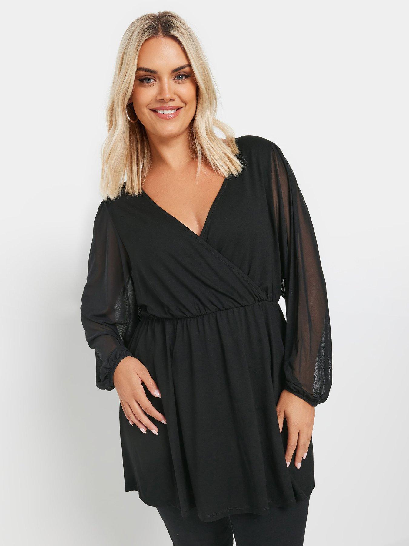 yours-curve-mesh-sleeve-wrap-top-black