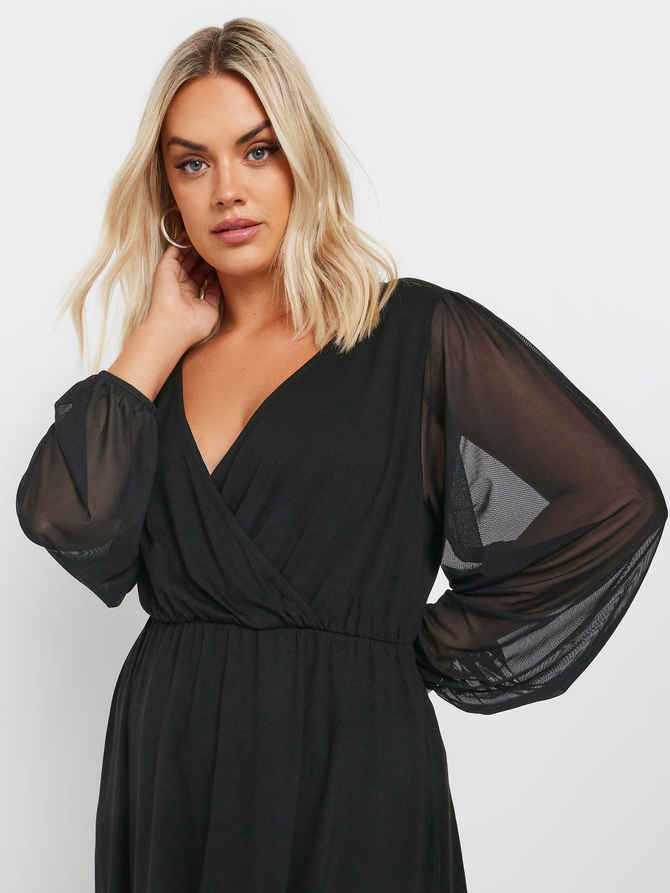 yours-curve-mesh-sleeve-wrap-top-blackoutfit