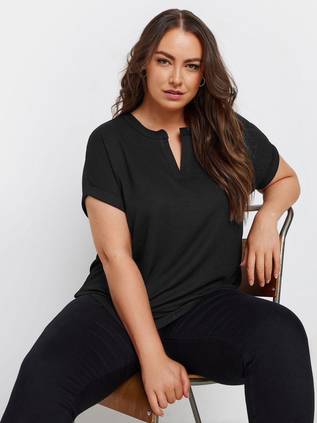 yours-curve-notch-neck-textured-top-black