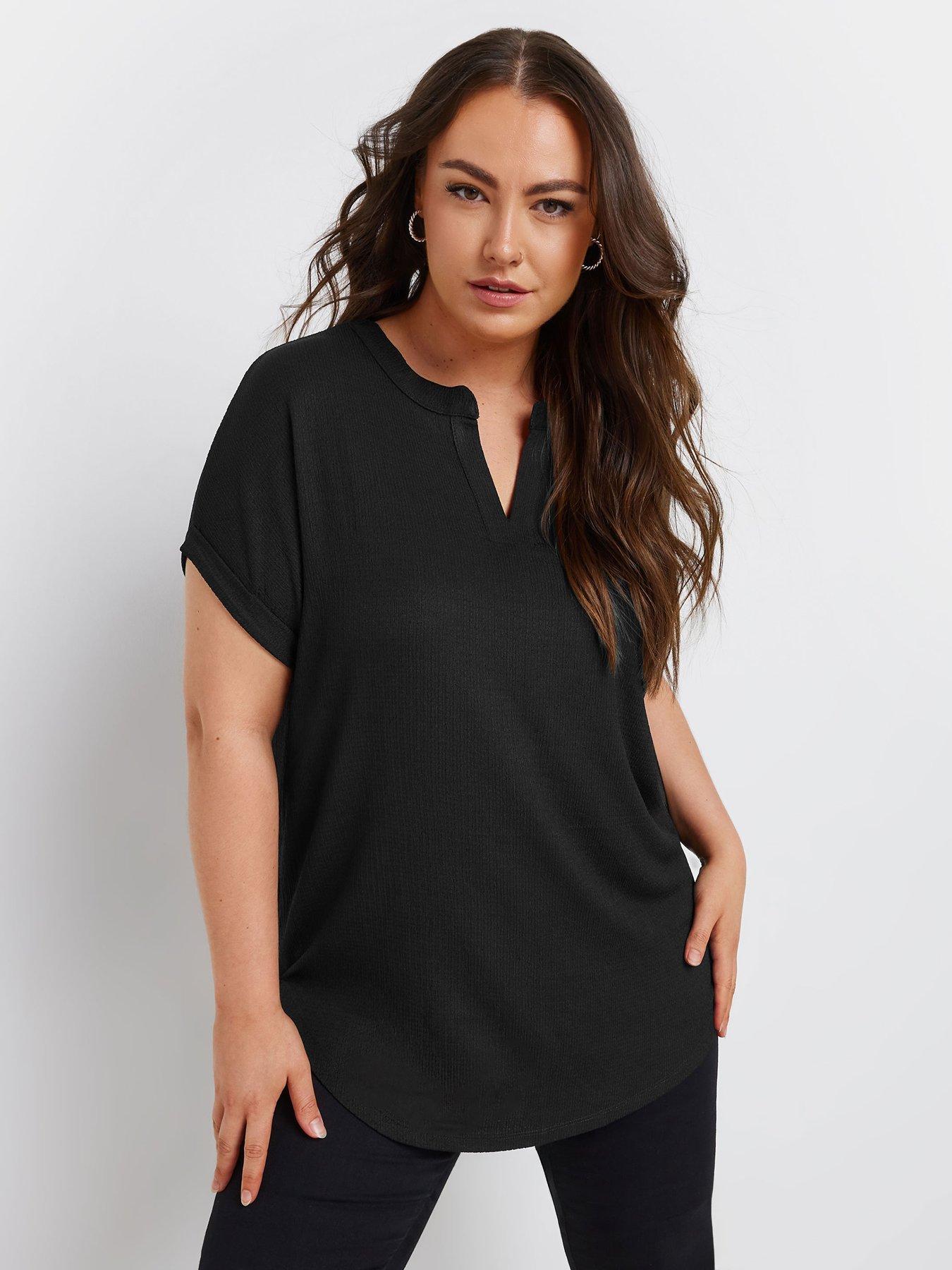 yours-curve-notch-neck-textured-top-blackoutfit