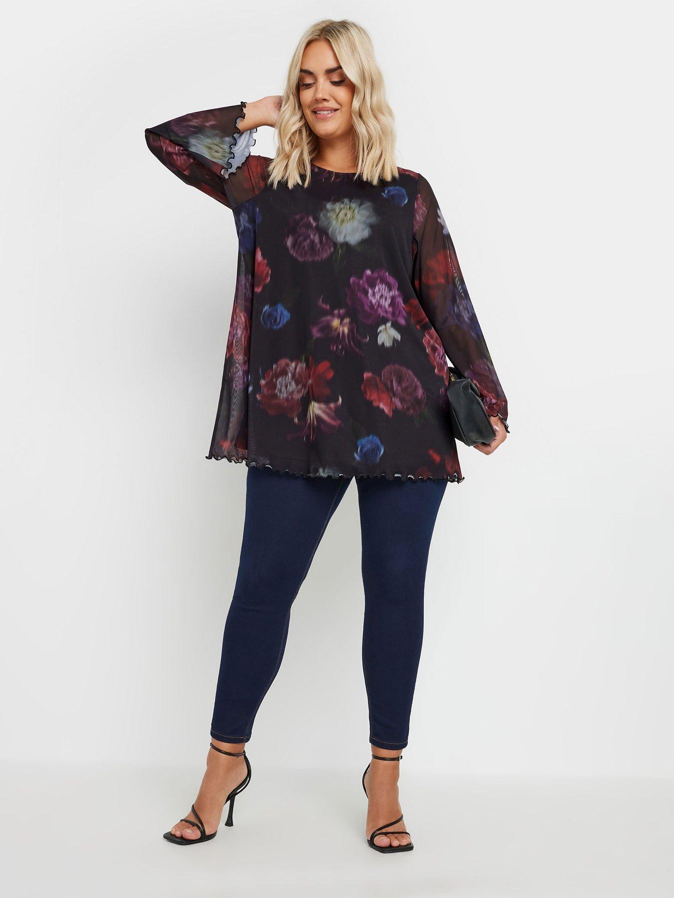 yours-curve-mesh-flute-sleeve-floral-top-blackback