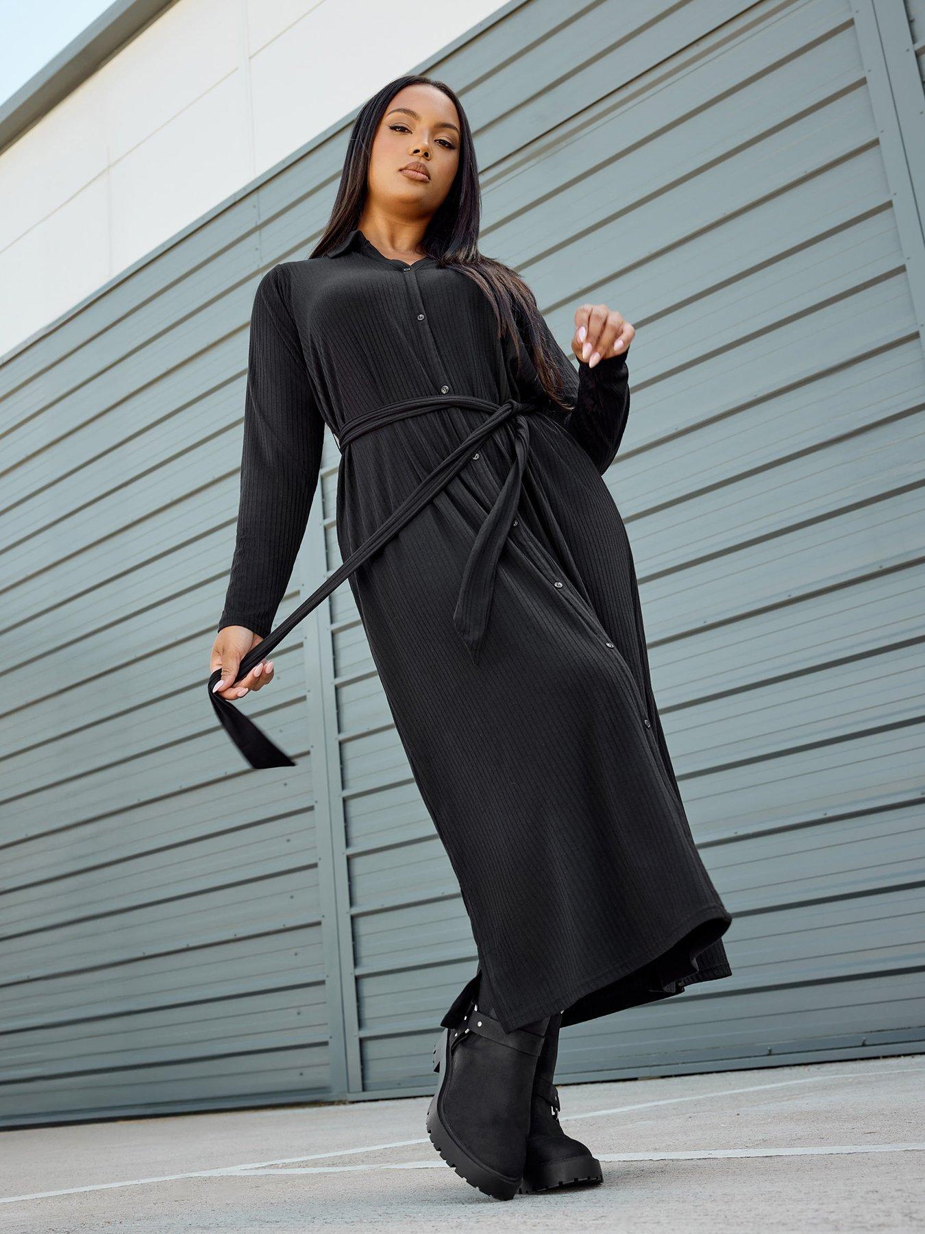 yours-curve-rib-button-front-aline-dress-blackfront