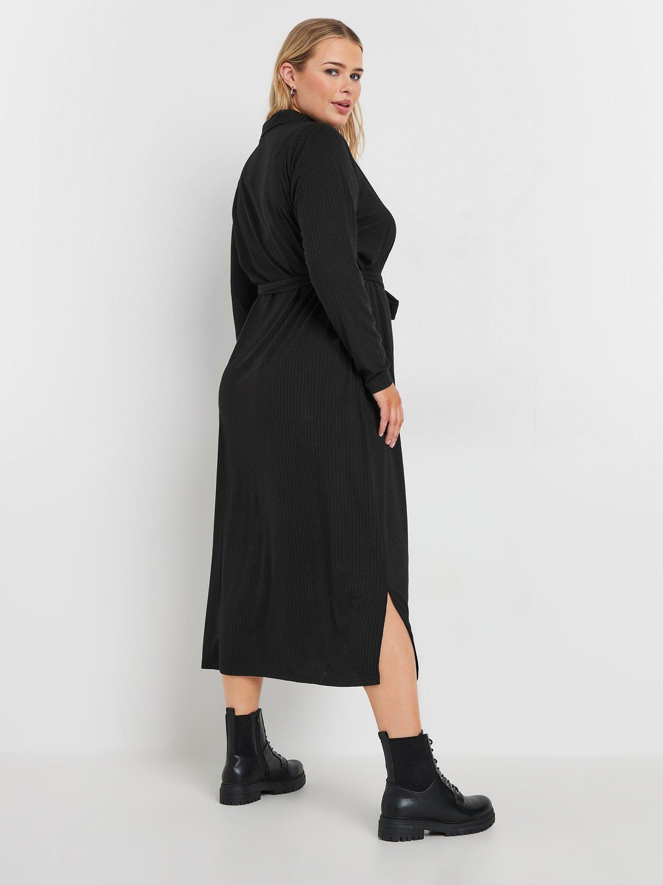 yours-curve-rib-button-front-aline-dress-blackstillFront