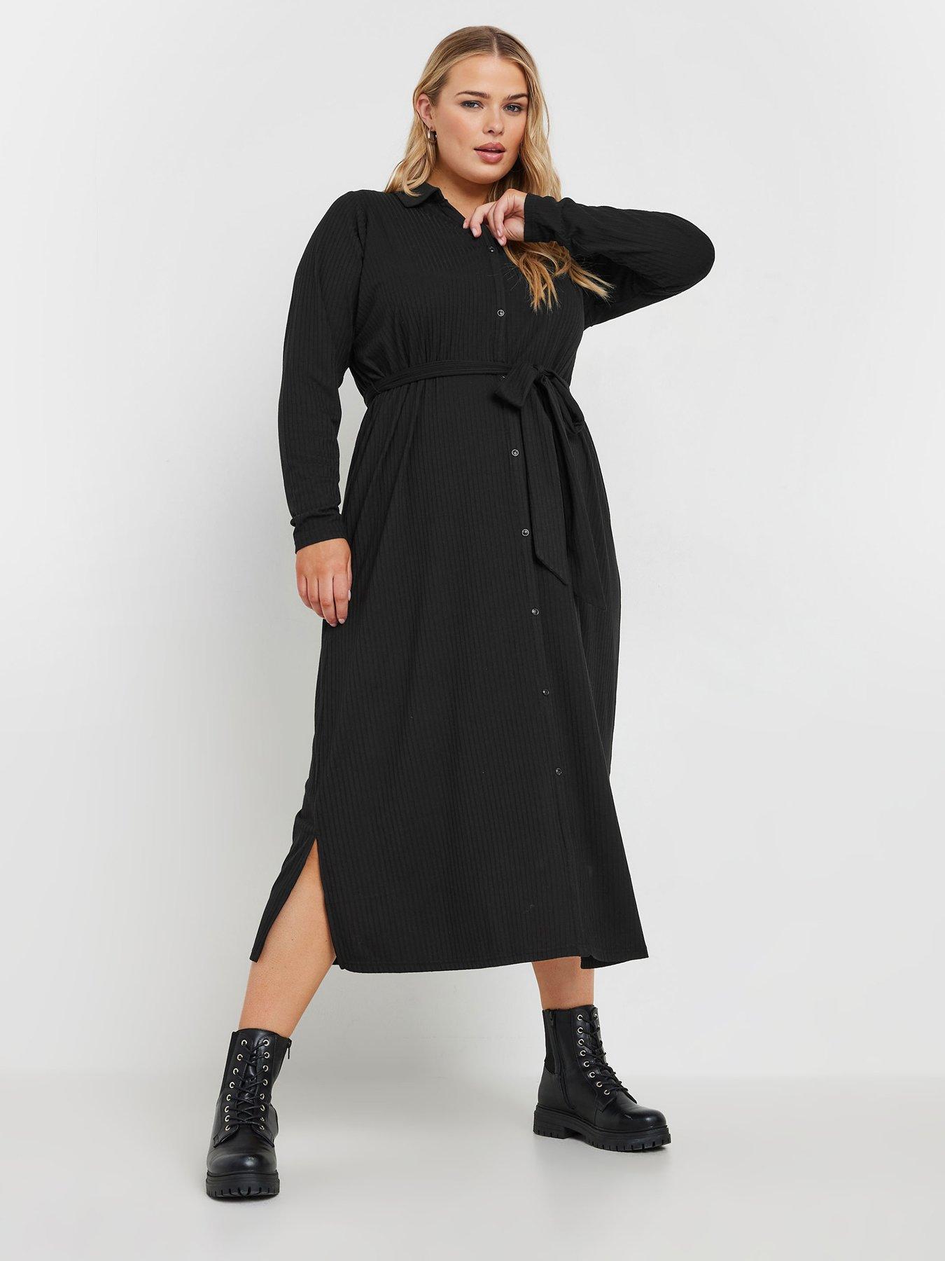 yours-curve-rib-button-front-aline-dress-blackback