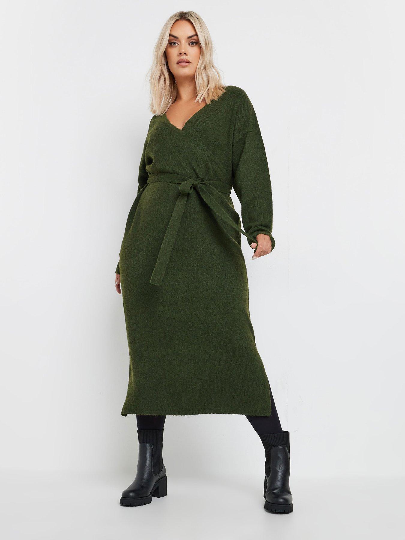 yours-curve-wrap-jumper-dress-green