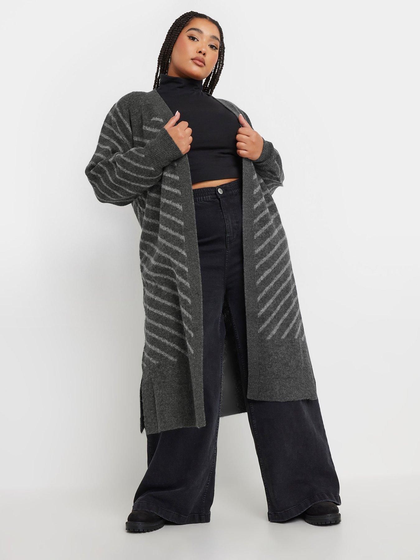 yours-curve-stripe-jacquard-cardigan-grey