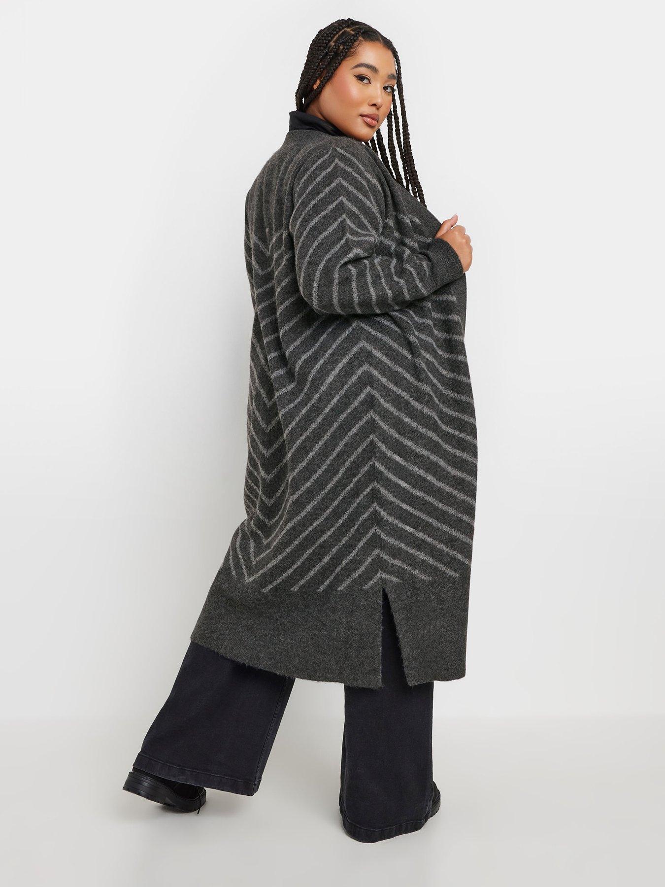 yours-curve-stripe-jacquard-cardigan-greystillFront