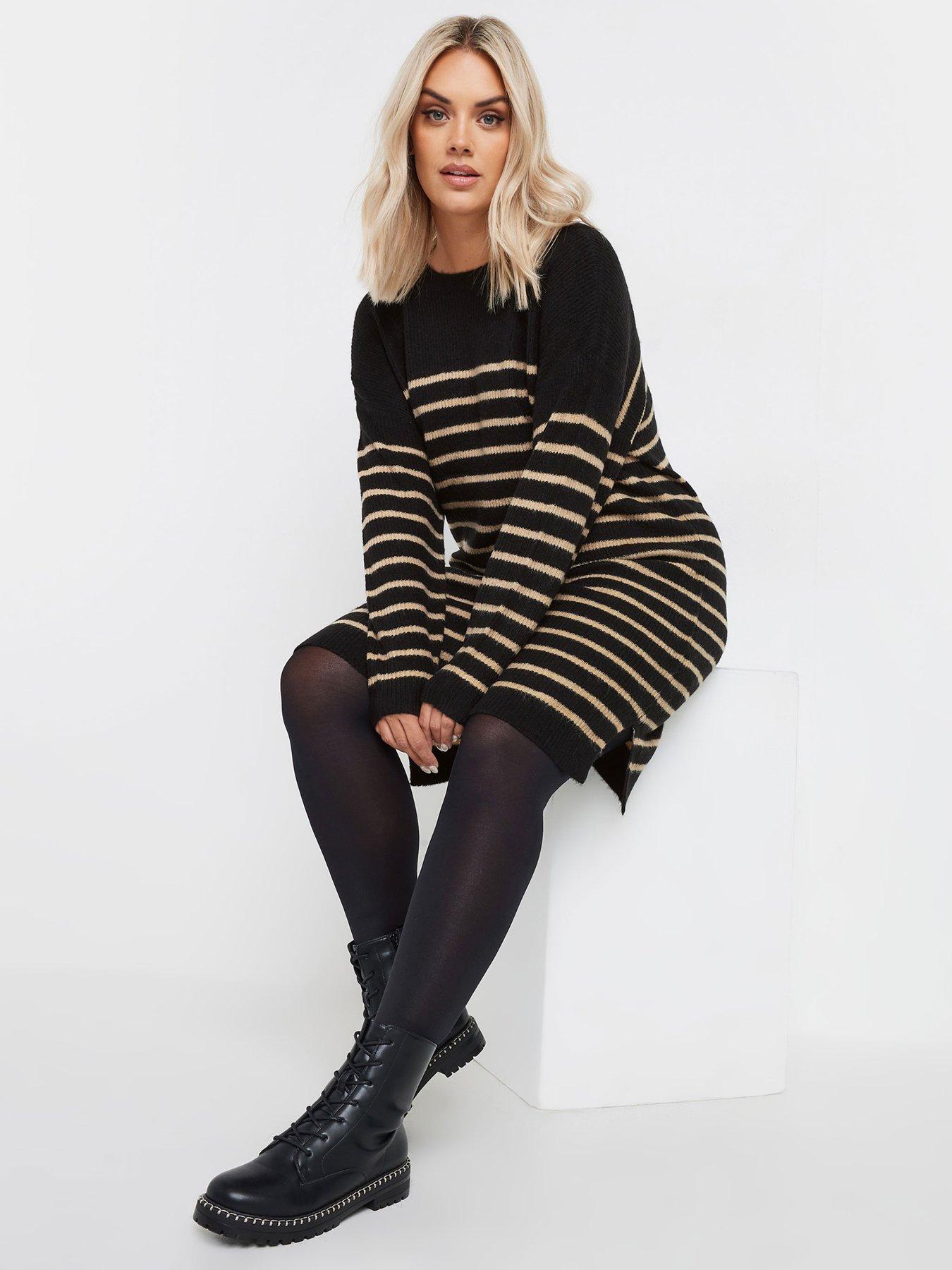 Yours Curve Tunic Stripe Jumper Dress - Black