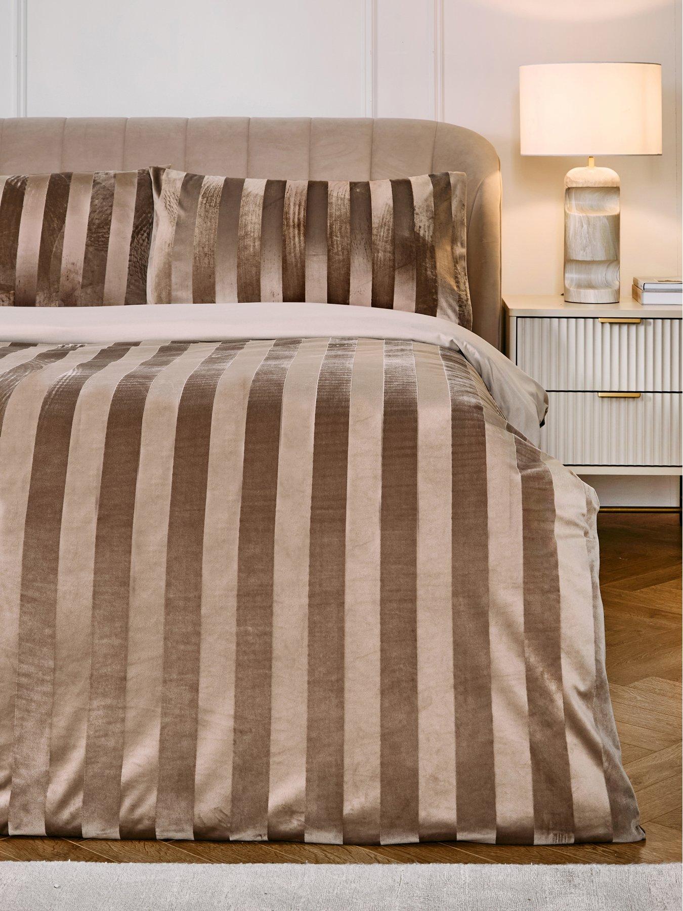 Image 1 of 5 of The Very Collection Luxe Velvet Stripe Duvet Cover Set in Champagne