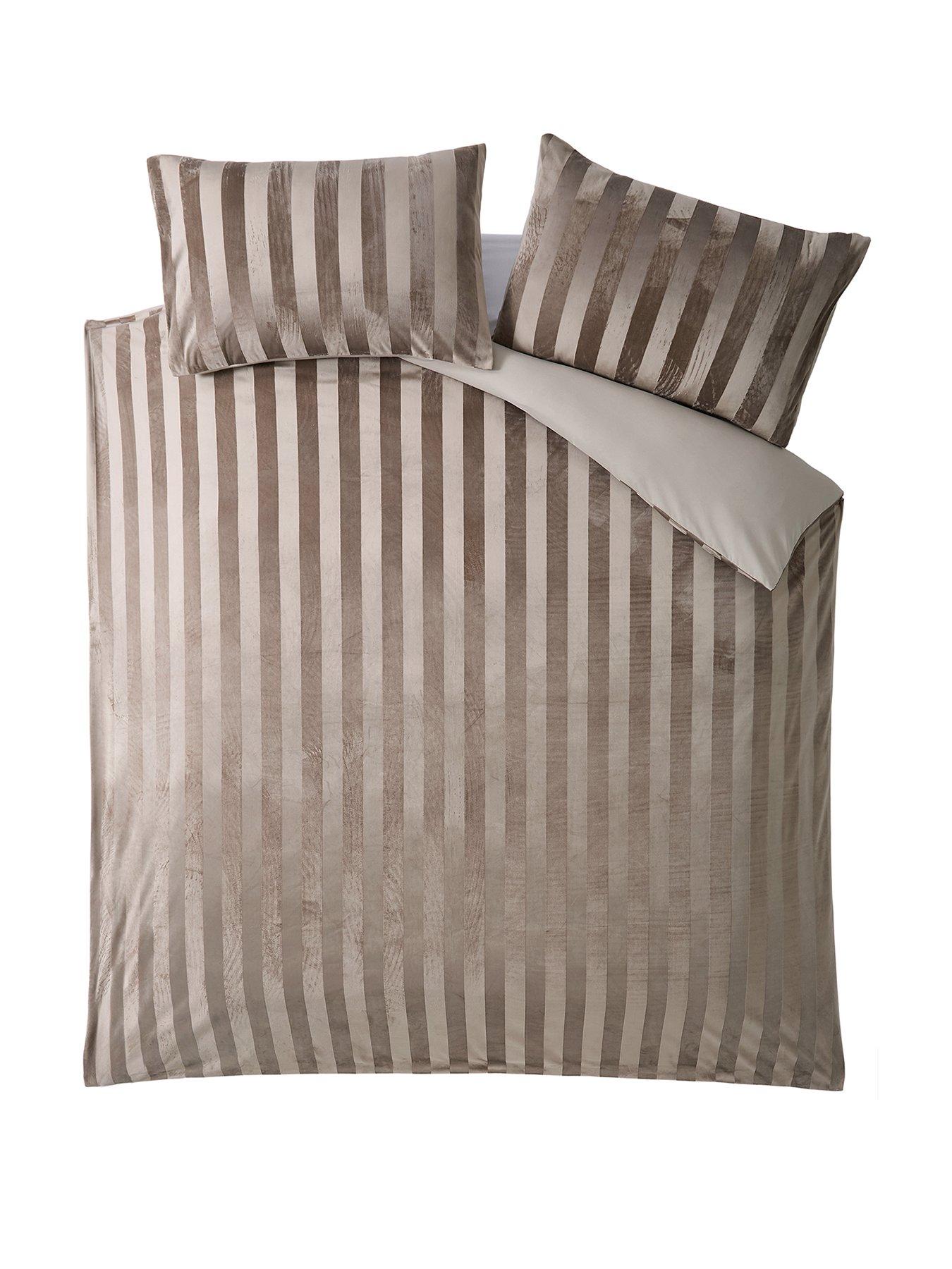 Image 2 of 5 of The Very Collection Luxe Velvet Stripe Duvet Cover Set in Champagne