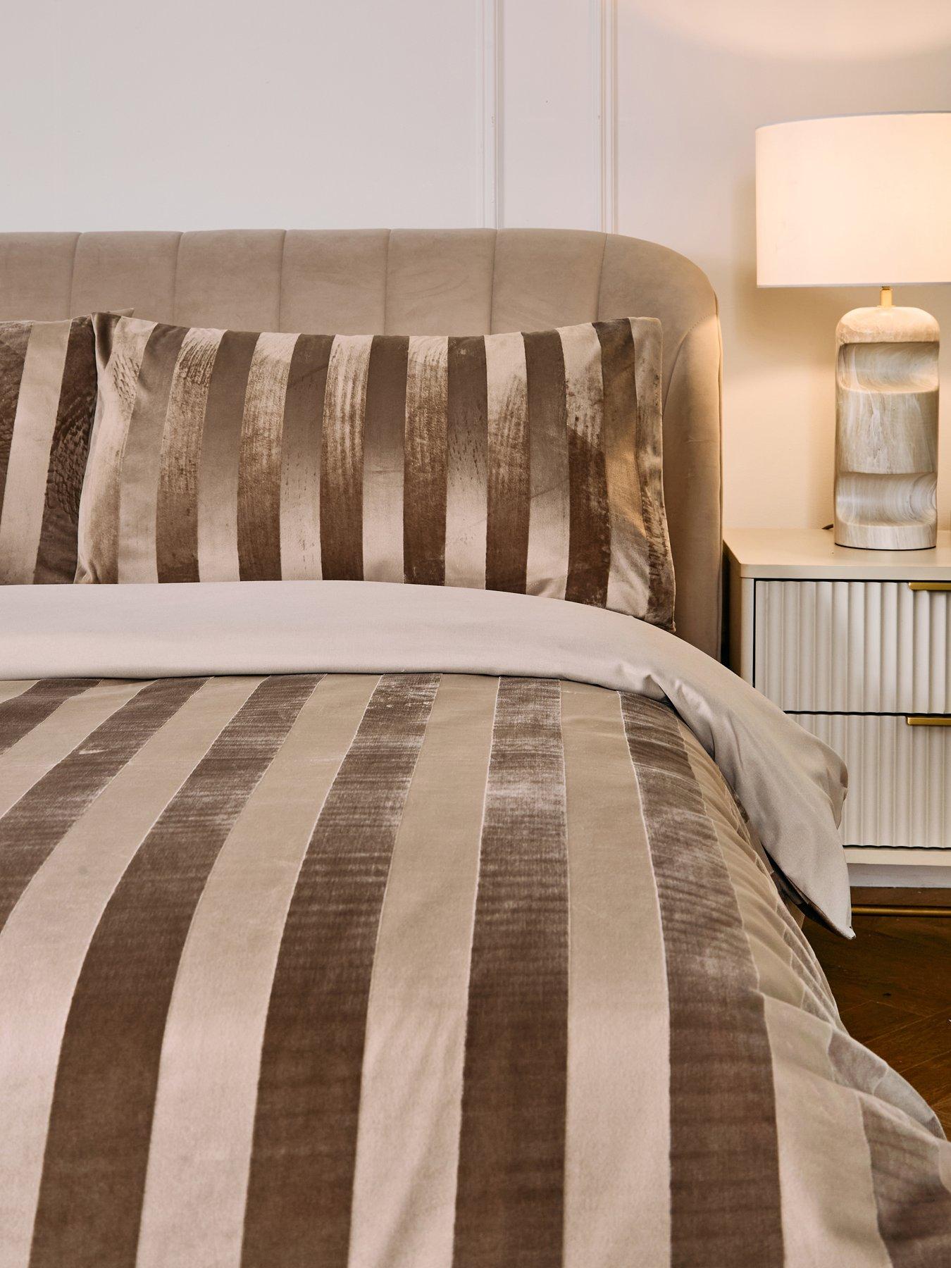 Image 3 of 5 of The Very Collection Luxe Velvet Stripe Duvet Cover Set in Champagne