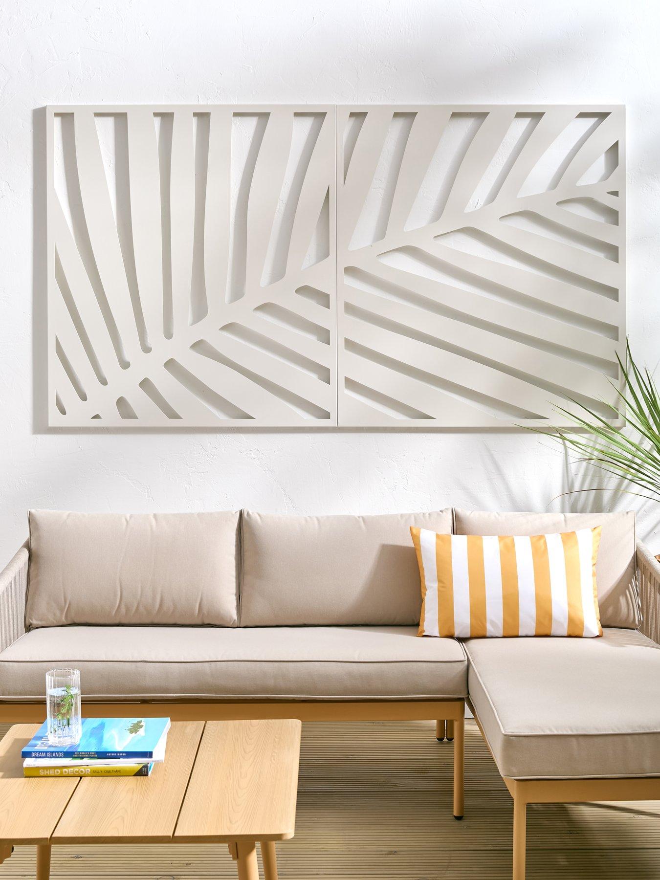 Image 1 of 4 of The Very Collection Horizontal Metal Garden Screen Leaf Wall Mounting - Cream