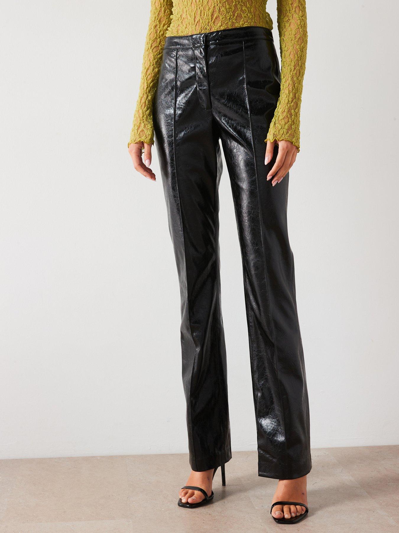 Mango Leather-Effect Trousers Black Very Ireland