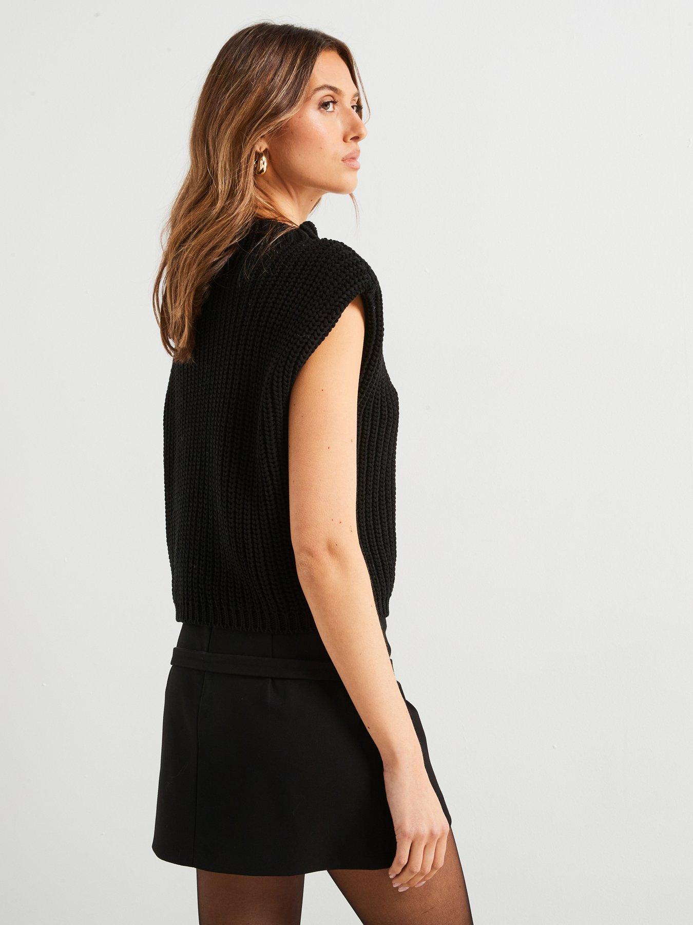 Image 2 of 6 of Mango Knitted Gilet With Shoulder Pads - Black