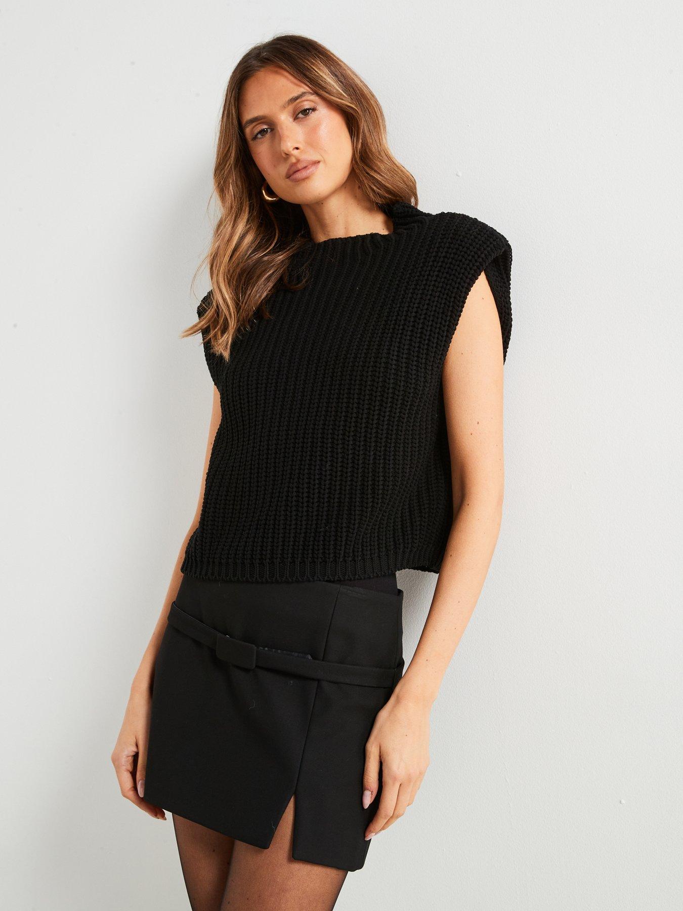 Image 5 of 6 of Mango Knitted Gilet With Shoulder Pads - Black
