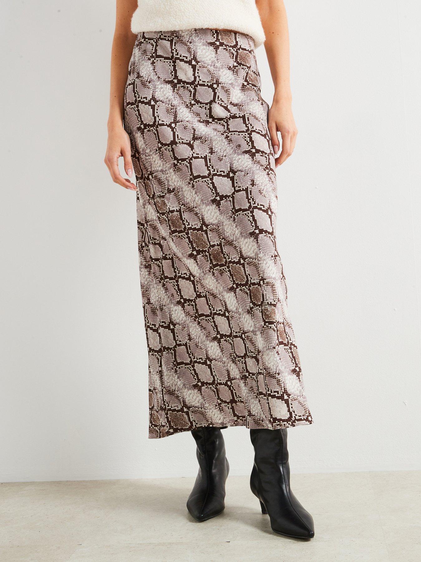 Image of Mango Snake Print Maxi Skirt - Brown