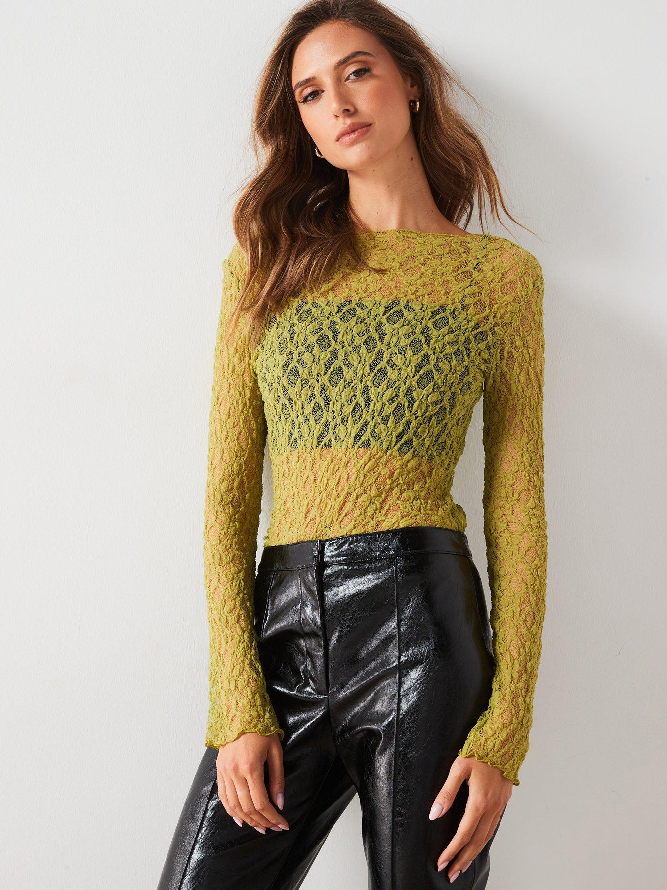 mango-long-sleeved-lace-top-green