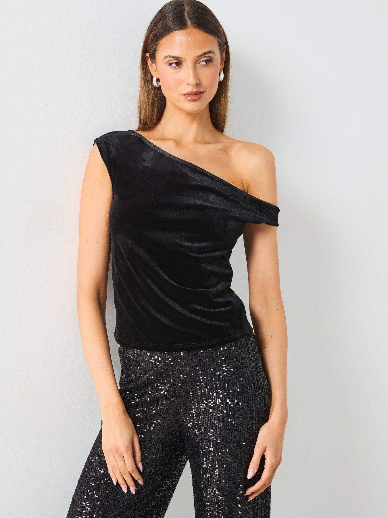 mango-off-the-shoulder-velvet-top-black