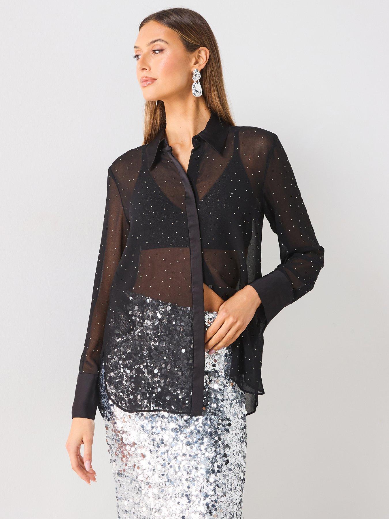 mango-rhinestone-sheer-shirt-blackoutfit