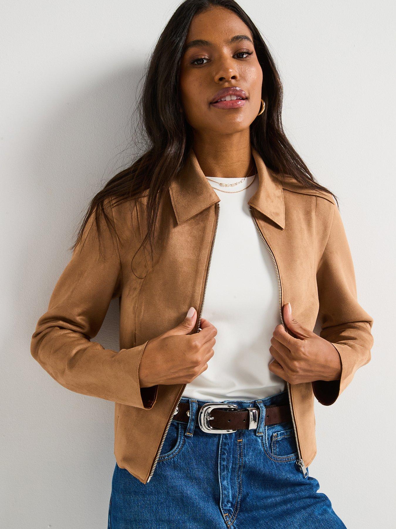 V by Very Faux Suede Jacket - Light Brown