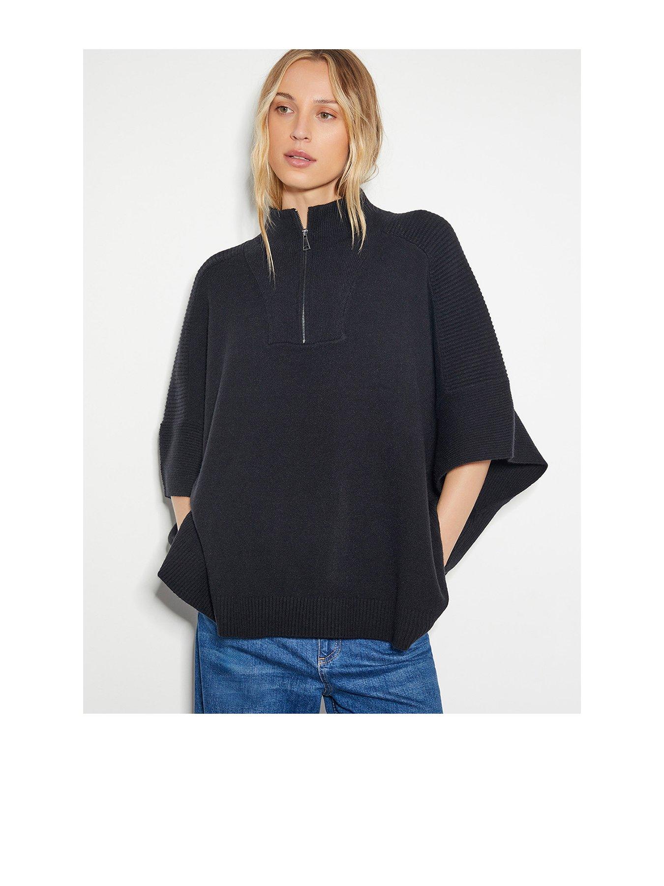 monsoon-zip-high-neck-poncho-black