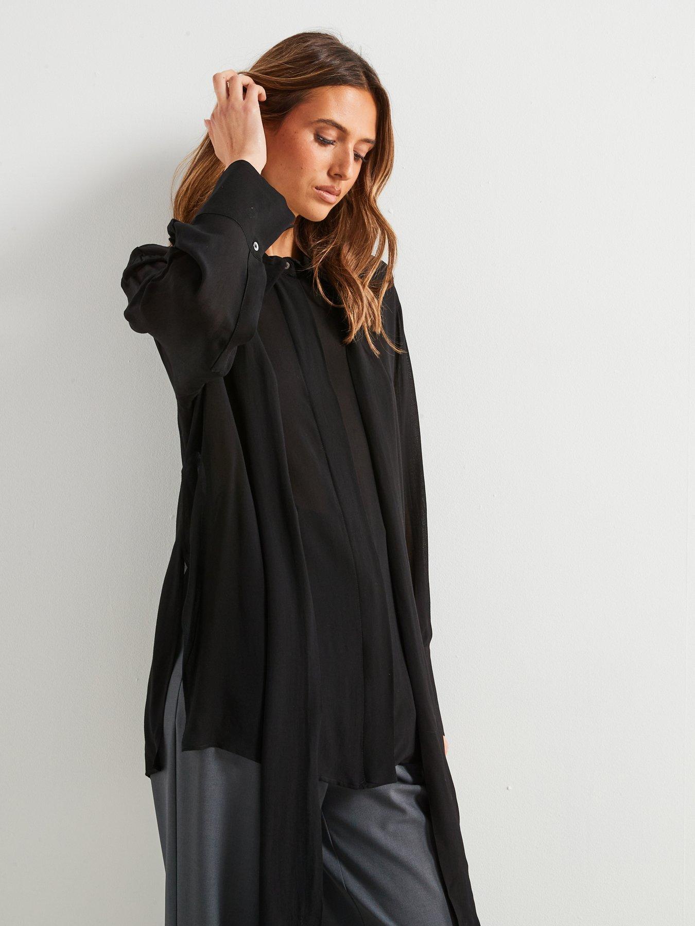 Image 5 of 6 of Mango Premium Chiffon Tie Neck Shirt - Black