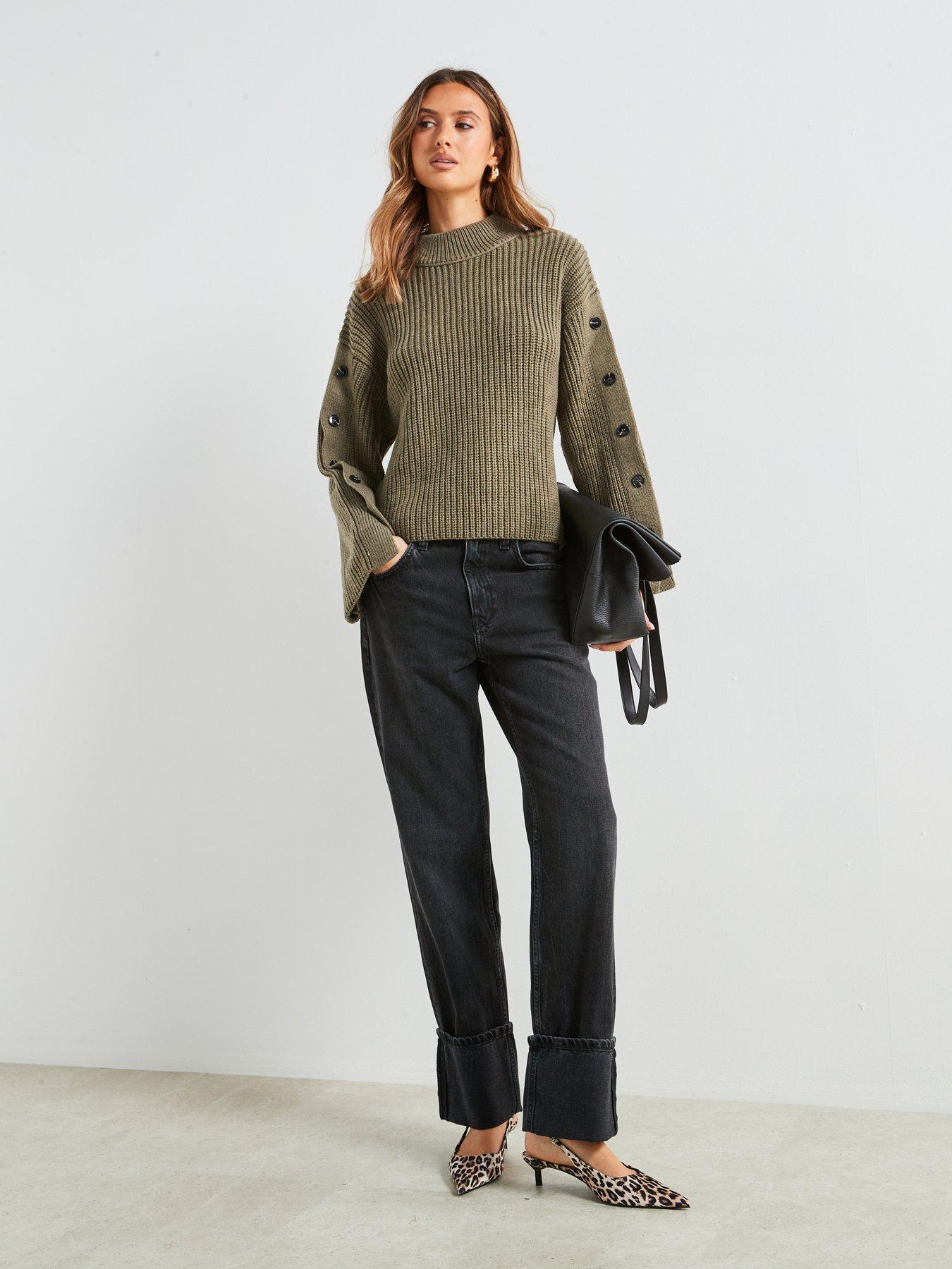 Image 3 of 6 of Mango Button Detail Knit Sweater - Green
