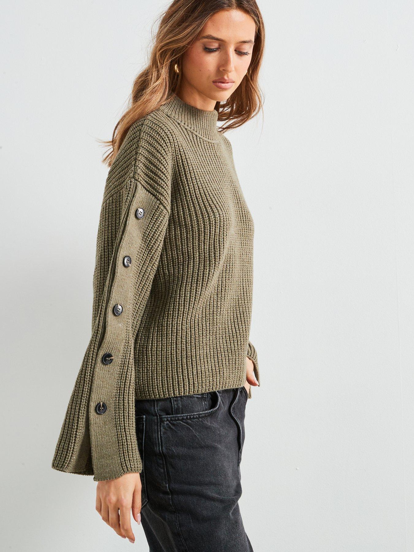 Image 5 of 6 of Mango Button Detail Knit Sweater - Green