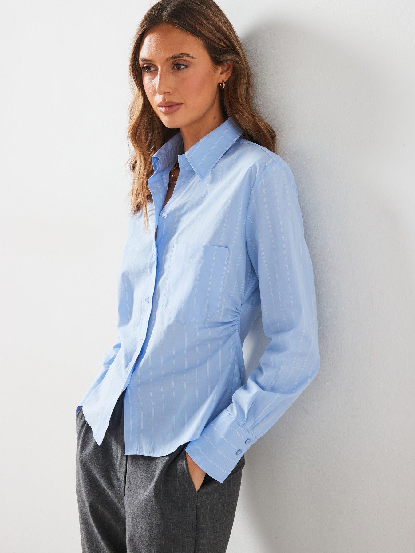 mango-gathered-details-cotton-shirt-blue