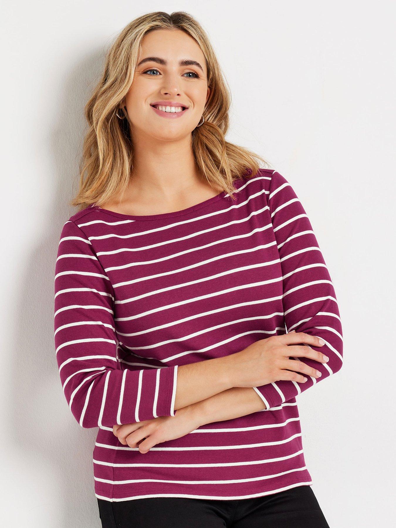 mco-stripe-34-sleeve-slash-neck-top