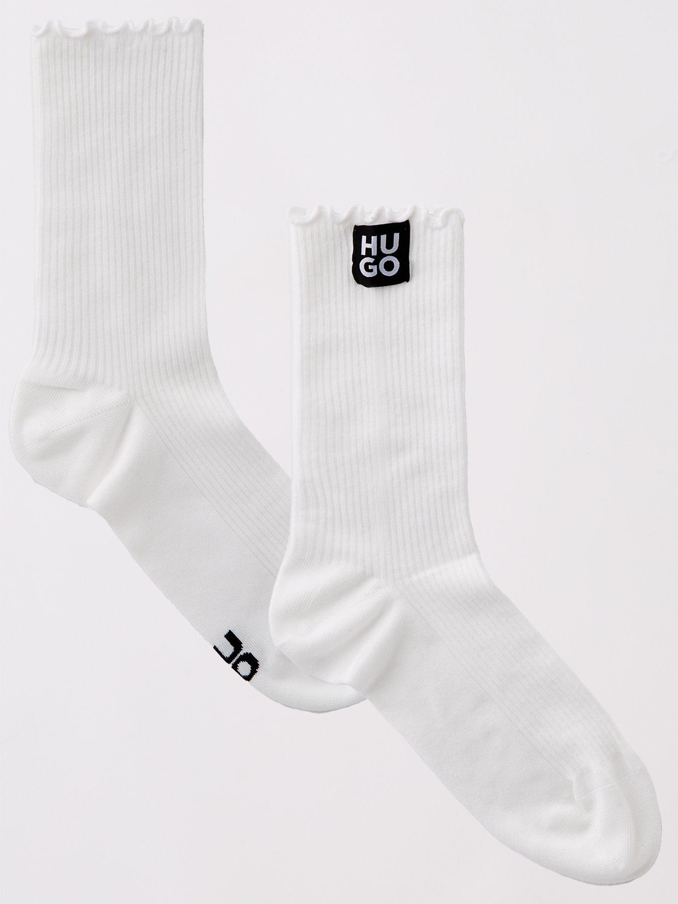 hugo-frilled-patch-logo-ankle-socks-white