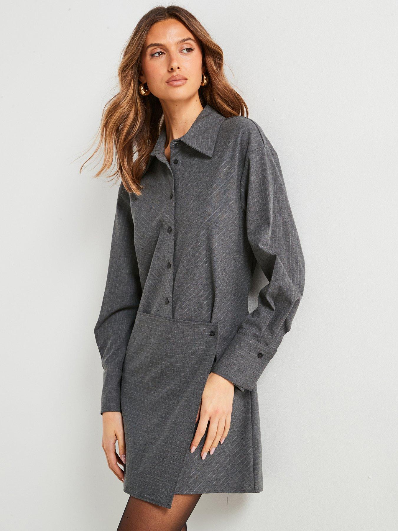 mango-pinstripe-wrap-dress-greyoutfit