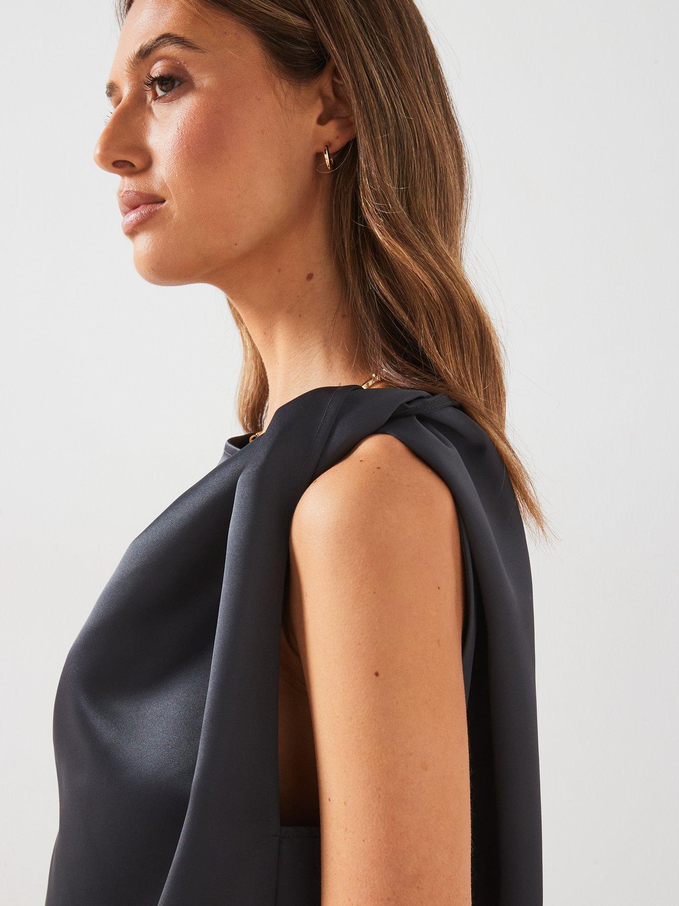 Image 4 of 5 of Mango Satin Dress With Knot Detail - Grey