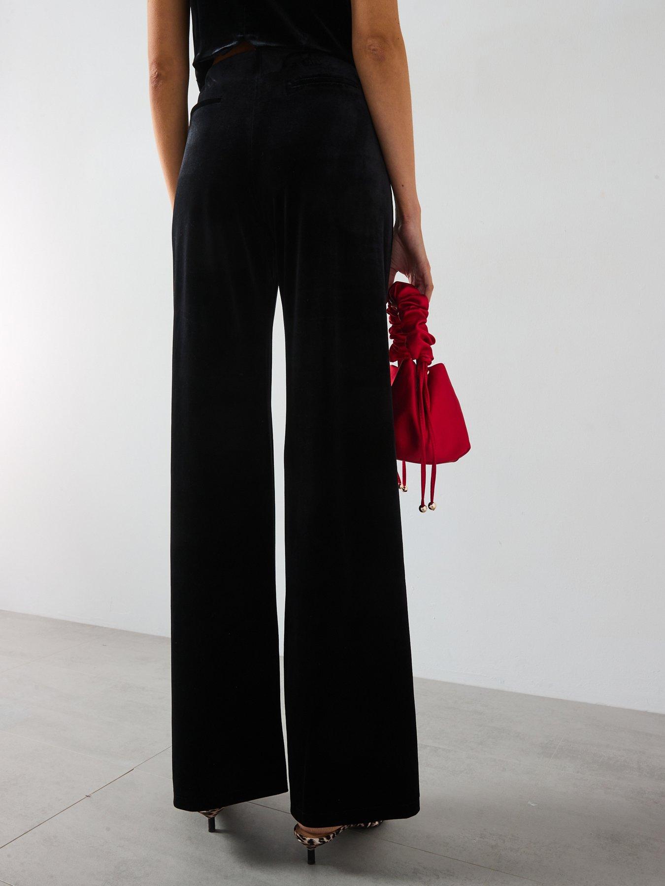 Image 2 of 6 of Mango Velvet Wide Leg Trousers - Black