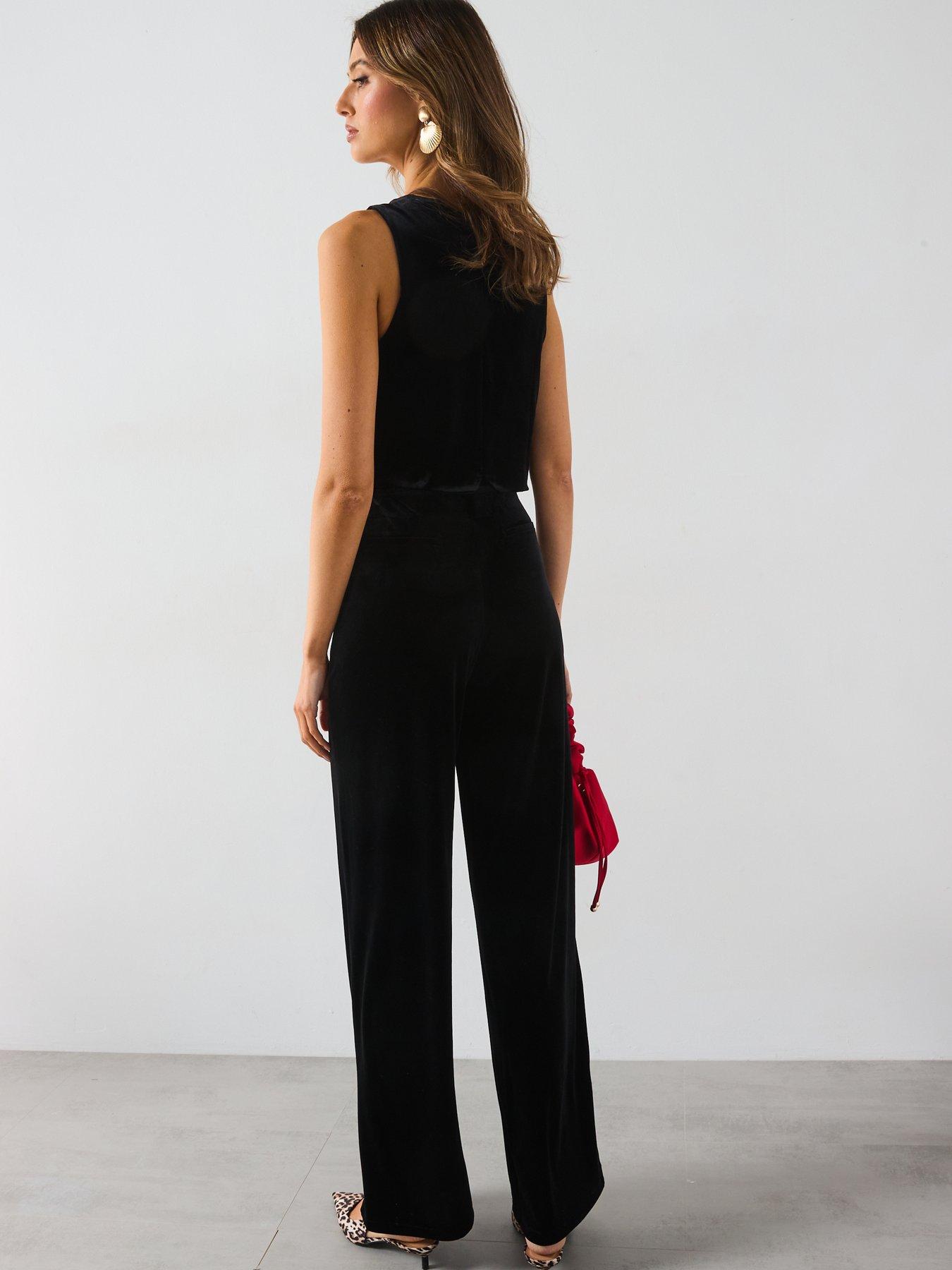 Image 6 of 6 of Mango Velvet Wide Leg Trousers - Black