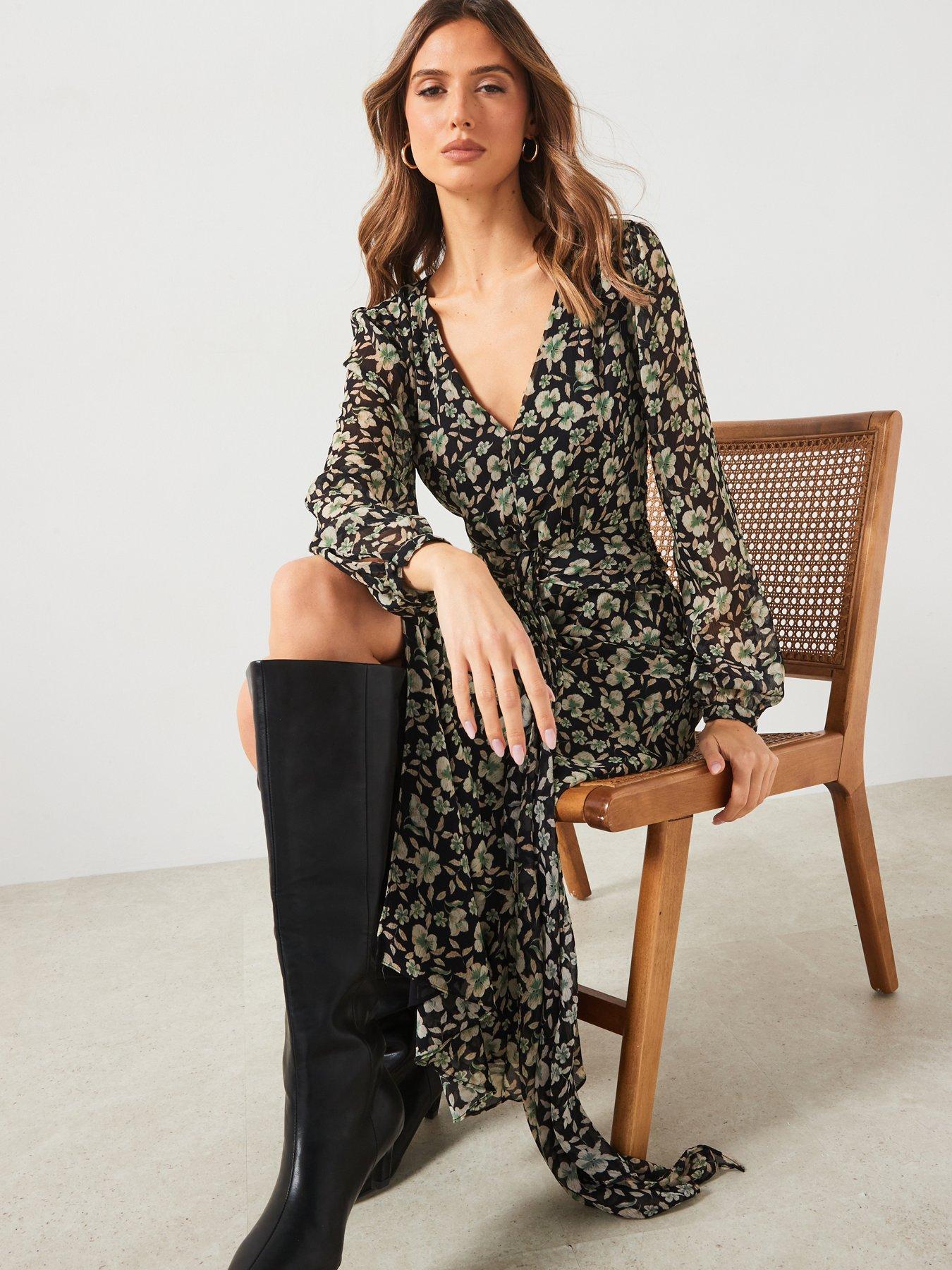 mango-printed-chiffon-midi-dress-blackoutfit