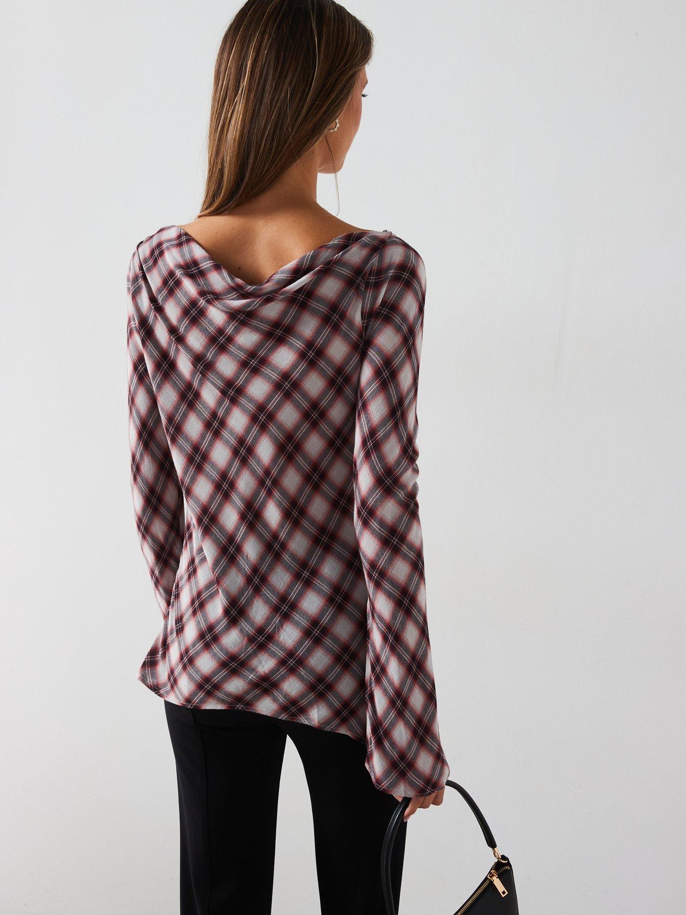 mango-asymmetric-neck-check-blouse-greystillFront