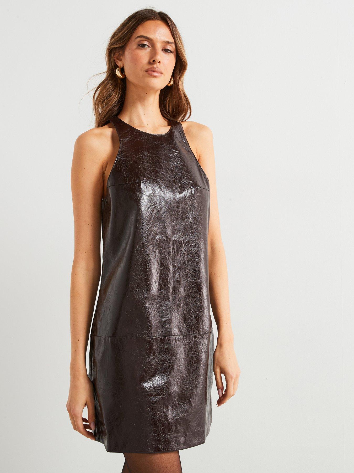 Mango Leather-Effect Sleeveless Dress - Red