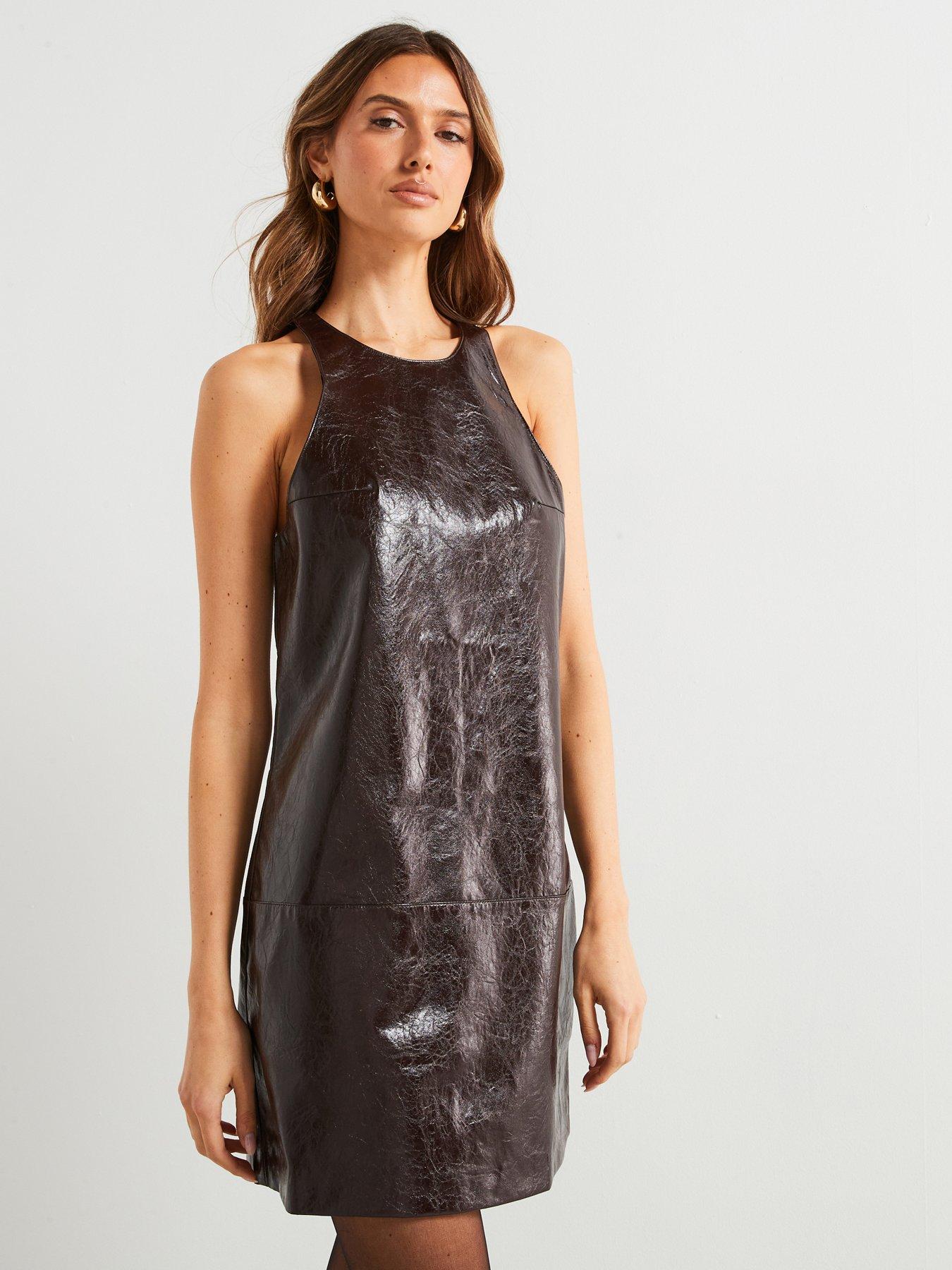 mango-leather-effect-sleeveless-dress-redfront