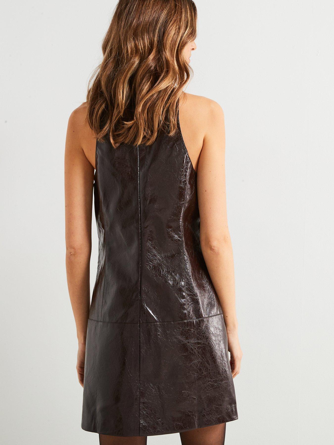 Image 2 of 6 of Mango Leather-Effect Sleeveless Dress - Red