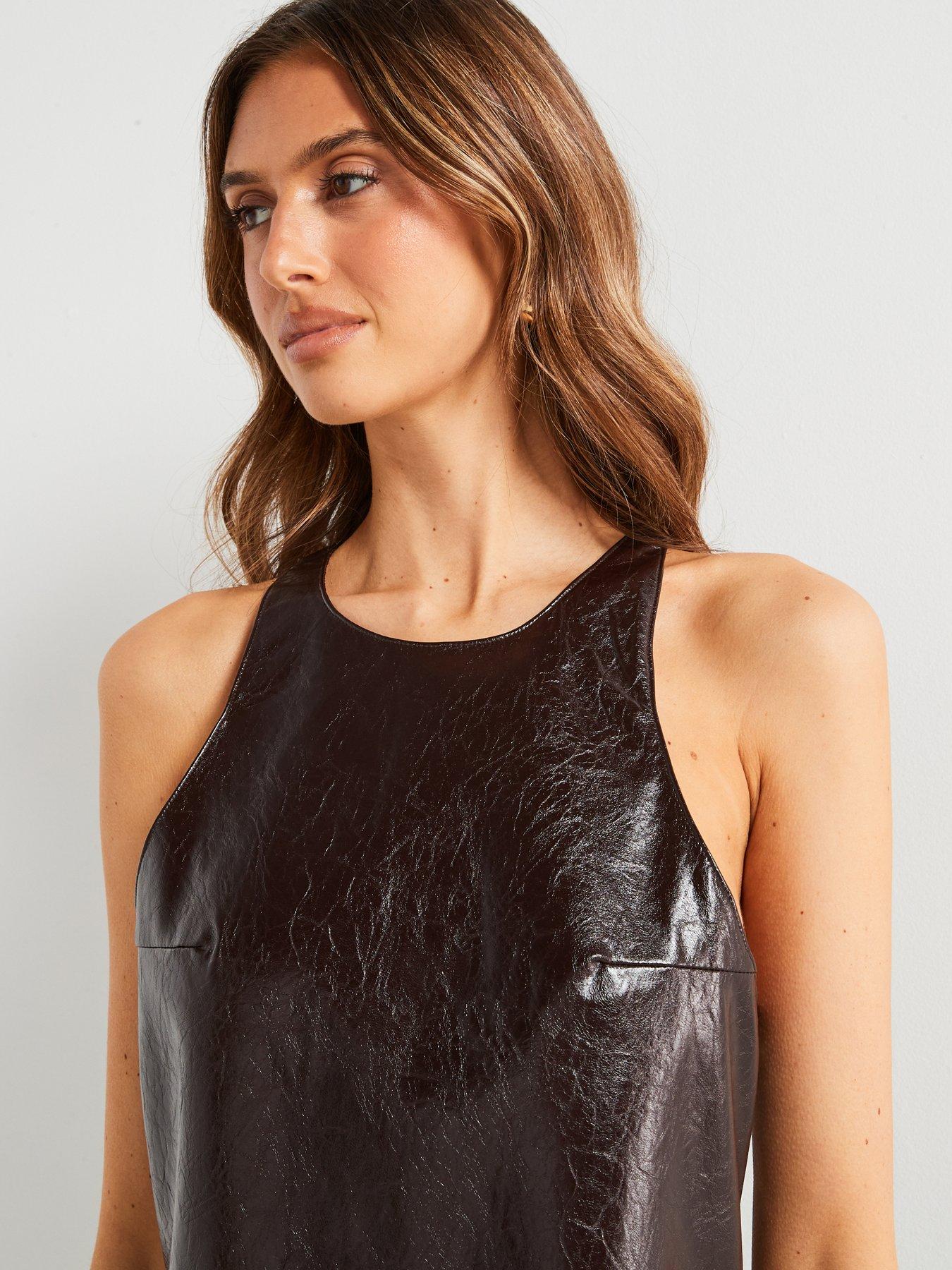 Image 6 of 6 of Mango Leather-Effect Sleeveless Dress - Red