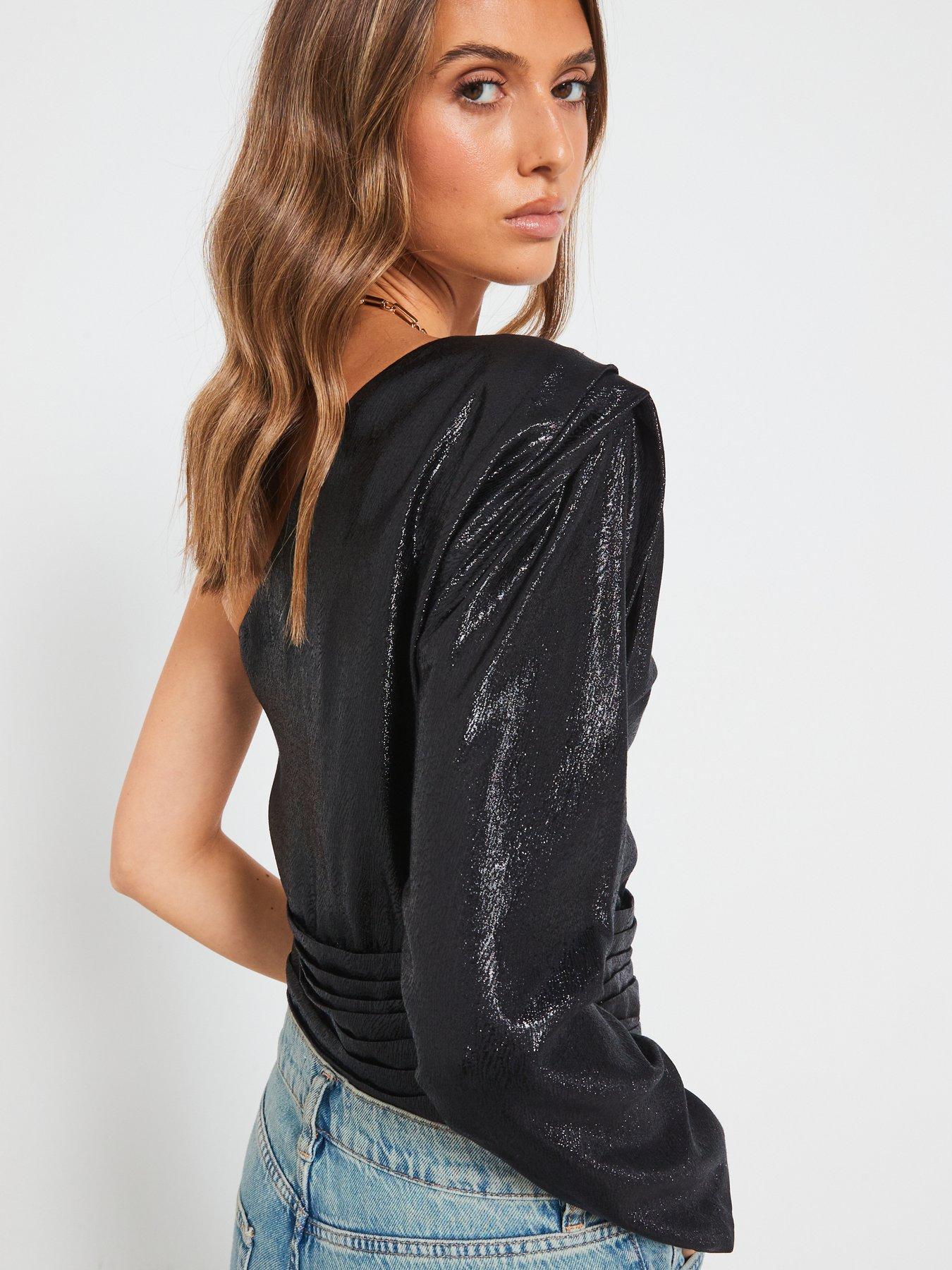 mango-one-shoulder-shimmer-blouse-blackoutfit