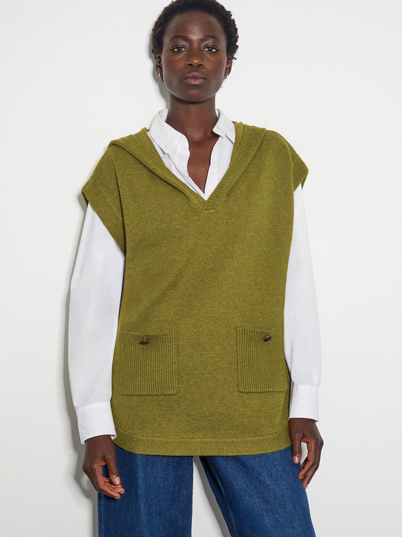 monsoon-pocket-v-neck-poncho-olive